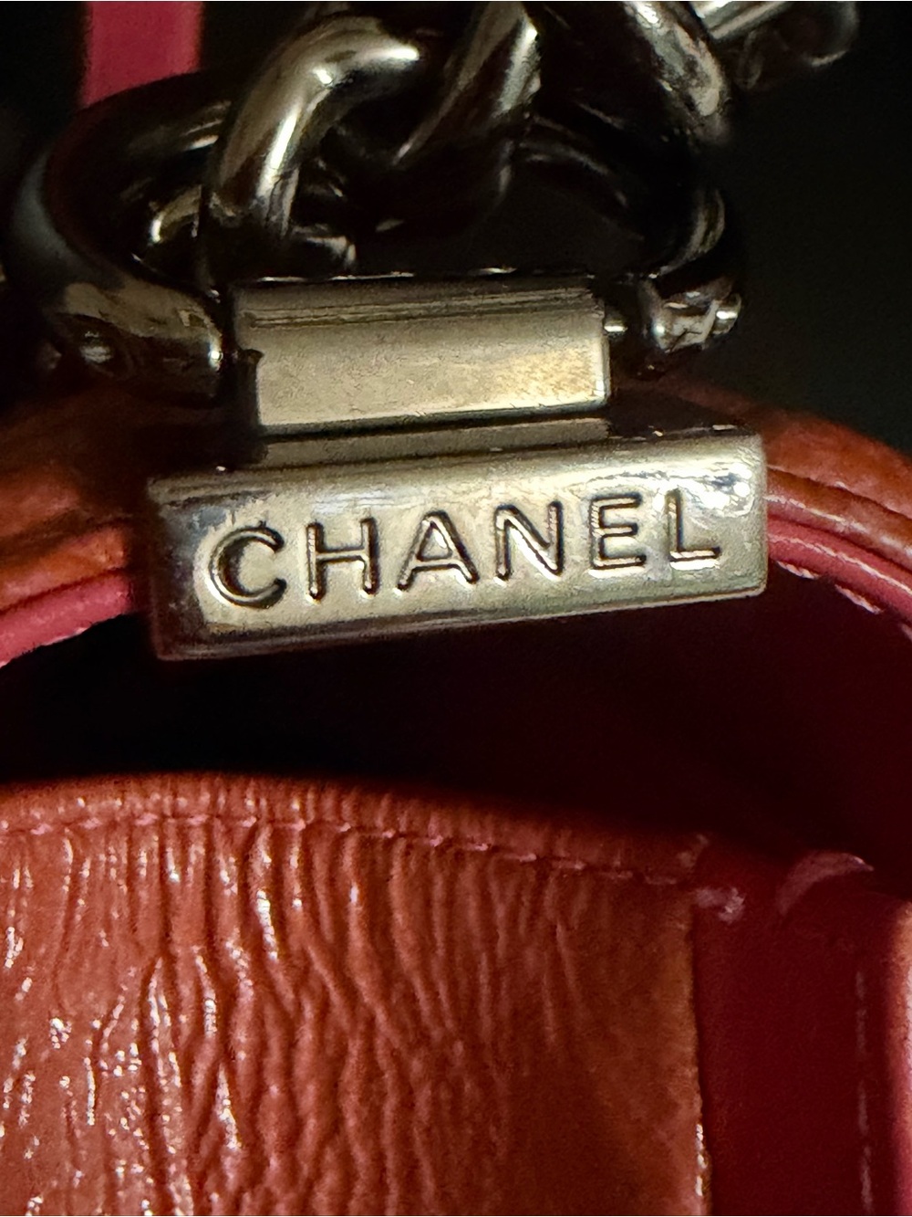 CHANEL Pink Tweed & Brown Leather Boy Bag with Silver Hardware - Picture 9 of 11